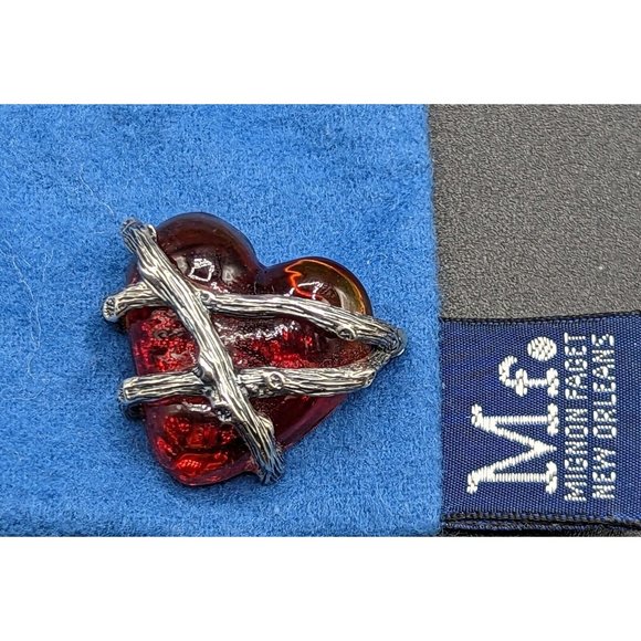 Rare Mignon Faget Red Sterling Silver 925 Secret Heart Brooch Pin w Pouch Bag - Picture 12 of 12